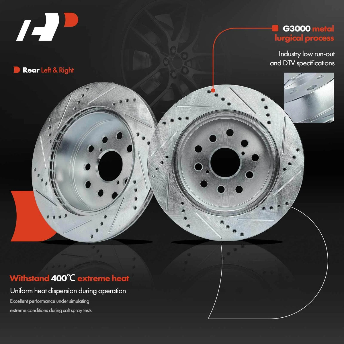 Set of 2 Rear Drilled Brake Rotors & Ceramic Pads for Lexus LS430 (2001–2006) S-31496, P-871
