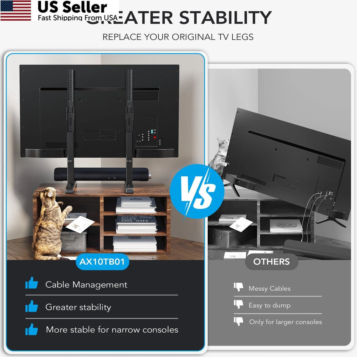 Height Adjustable Table Top TV Stand for Universal Use (37''-86'')