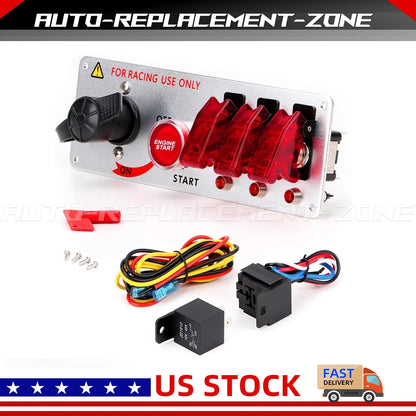 Universal 5in1 Ignition Switch Panel - Red LED Toggle (12V)