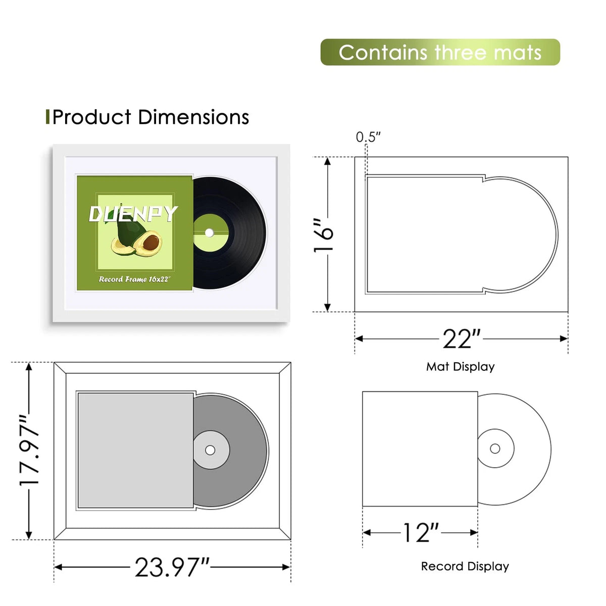 Vinyl Record Display Frame 16x22 Inches for