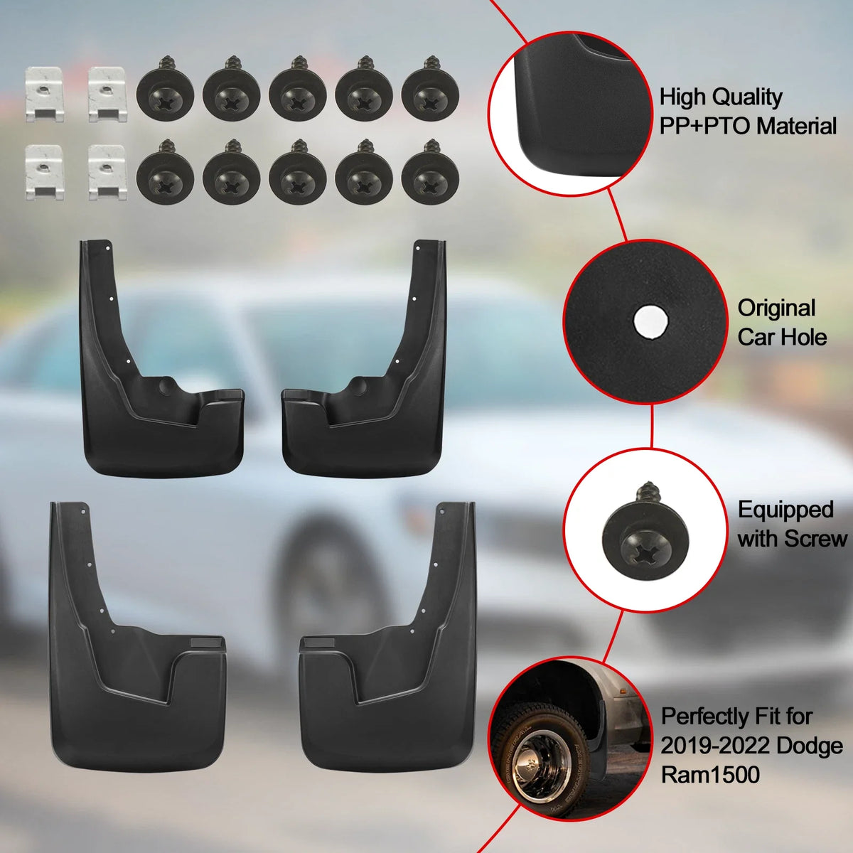 Set of 4 Mud Flaps for 2019–2024 Dodge Ram 1500