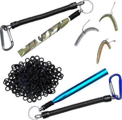 2-Pack Wacky Rig Tools + 220 Black O-Rings for Bass Fishing