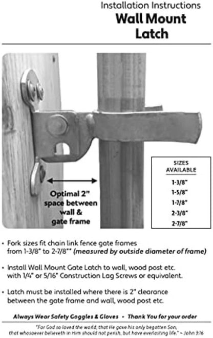 Wall Hook Fork Latch for 2-3/8" Chain Link Gates (2010–2023)