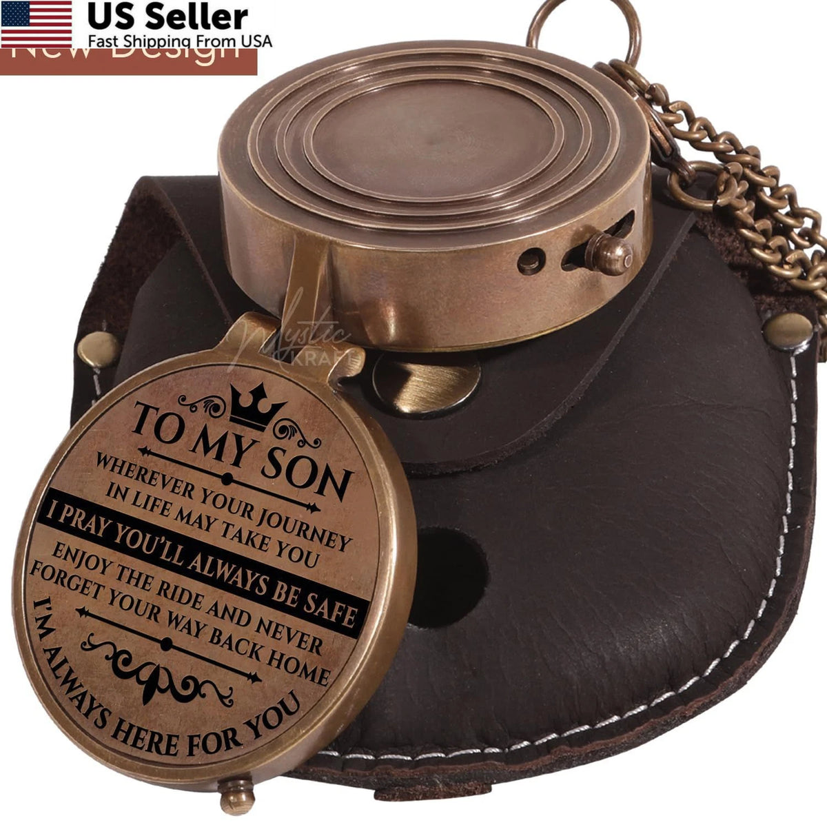 Engraved Brass Pocket Compass for Son - Antique Brass