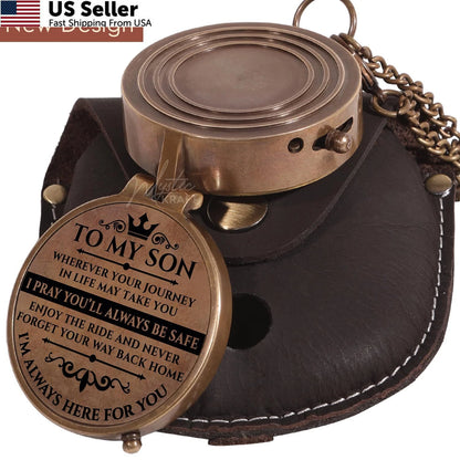 Engraved Brass Pocket Compass for Son - Antique Brass