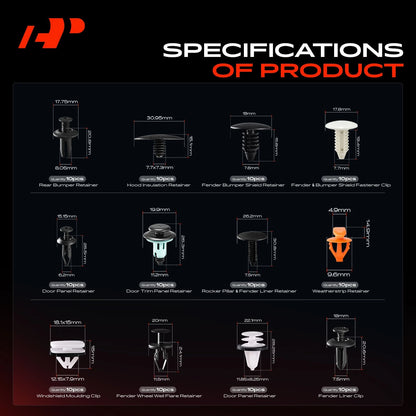 190Pcs Trim Retainer Rivet Nut Clips Fasteners for Ford Flex (2013–2019)