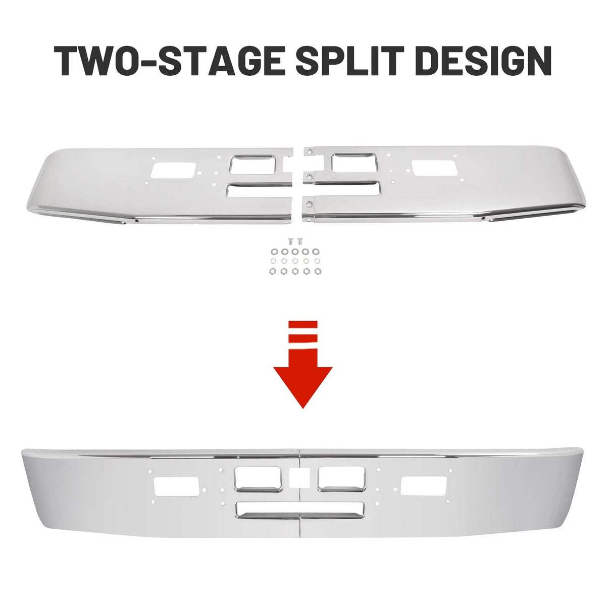 2-Piece Chrome Steel Front Bumper Assembly for Mack R600 R700 (1982–1991) - CON-A000285