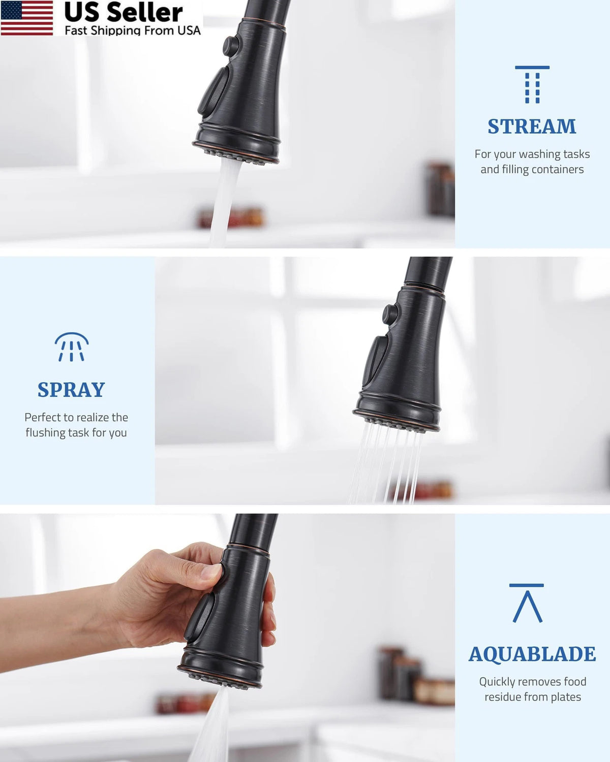 Replacement Spray Head for Kitchen Faucet with 15 Adapters, Oil Rubbed Bronze