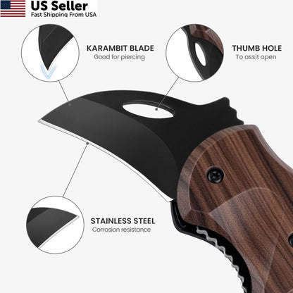 Small Pocket Knife for Men - Cool Box Cutter with Wood Grain