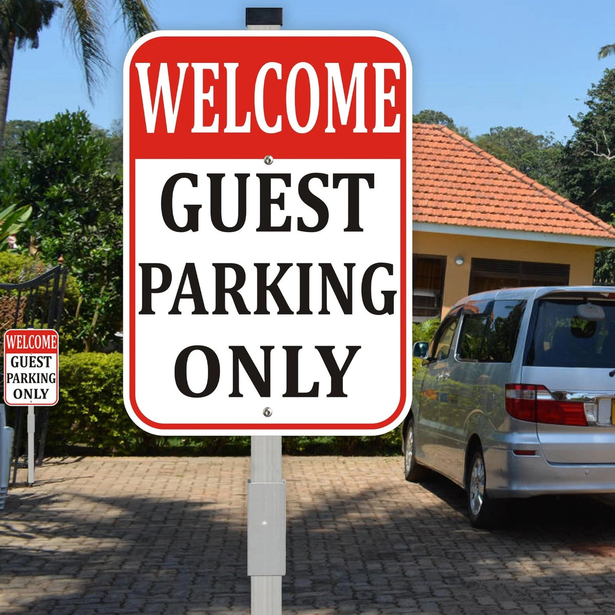 2X Welcome Guest Parking Only Sign for Stake 10x14 Inch Reflective Aluminum