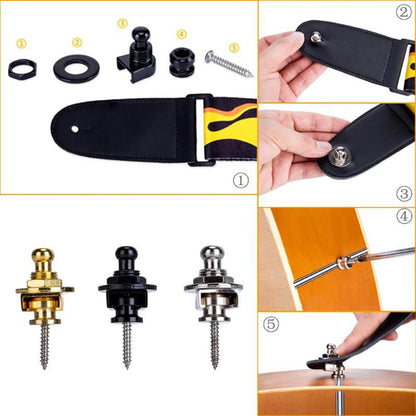 8PC Guitar Bass Strap Lock Security Fastener Metal Button