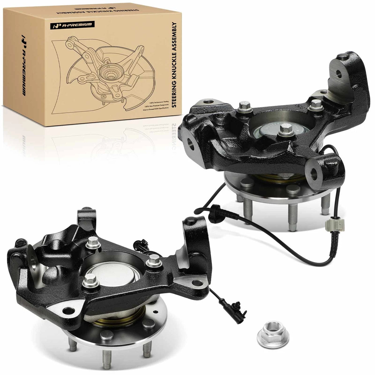 Pair Front Steering Knuckle & Hub Bearing for Chevy Silverado GMC Sierra (15125944, 15125945, 15942236)