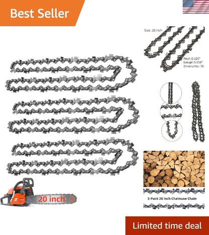 3X 20 Inch Replacement Chainsaw Chain, 0.325" Pitch, Durable