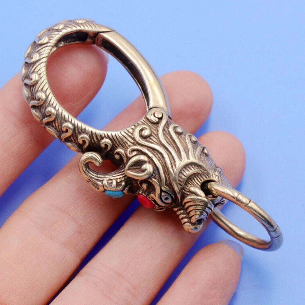 2Pcs Solid Brass Dragon Keychains for Bag Wallet Snap Hook Clip