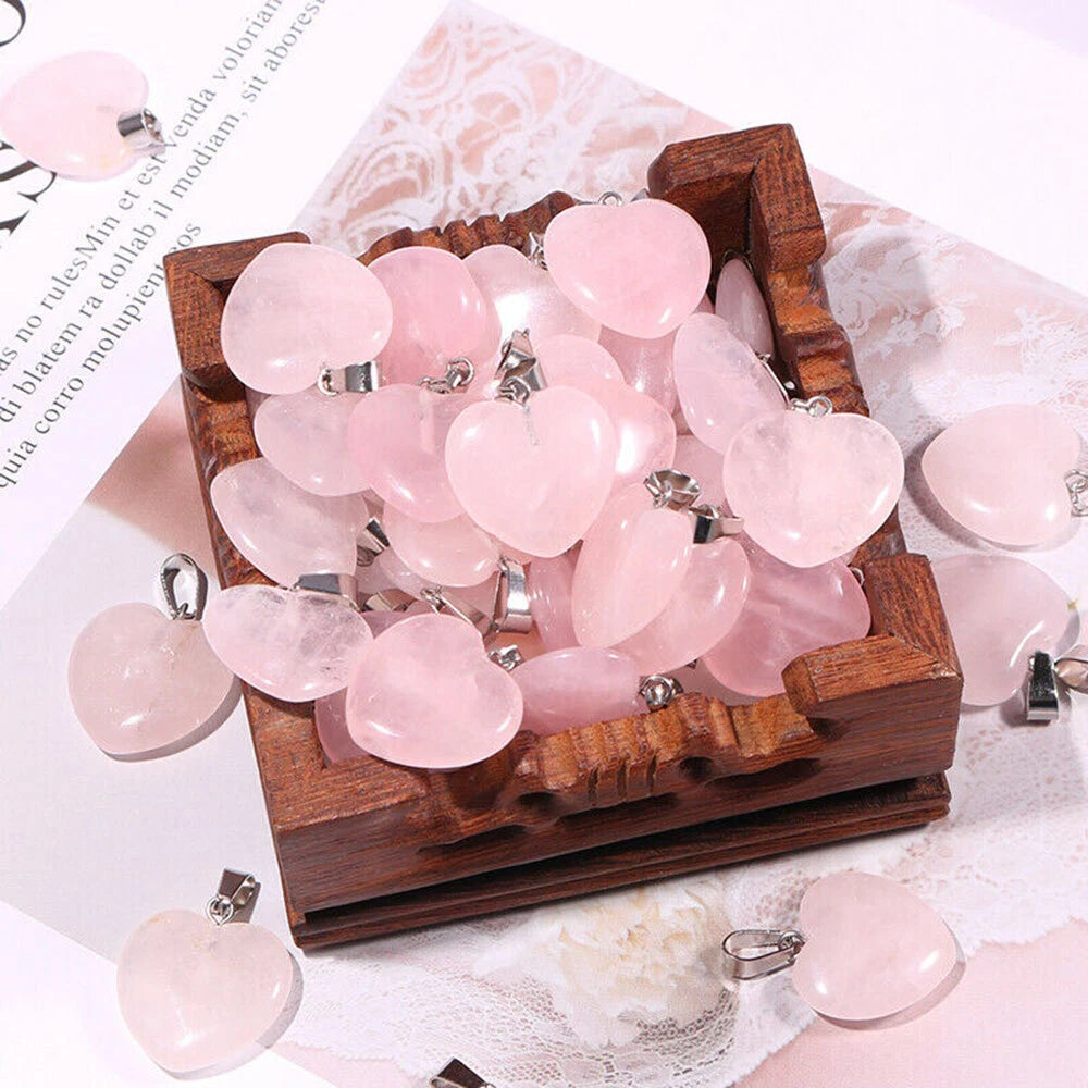 30PCS Rose Quartz Heart Pendant Stones for Jewelry Making