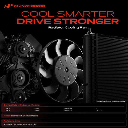 Dual Cooling Fan Assembly for Lexus IS300 IS200t (1671136240PFM, 1671136240, LX3115149)