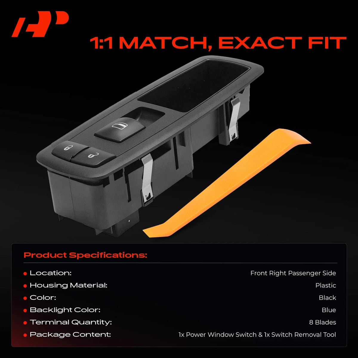 Front Right Power Window Switch for Dodge Grand Caravan (2012–2020) 68110864AA, 68298864AA, DWS1835