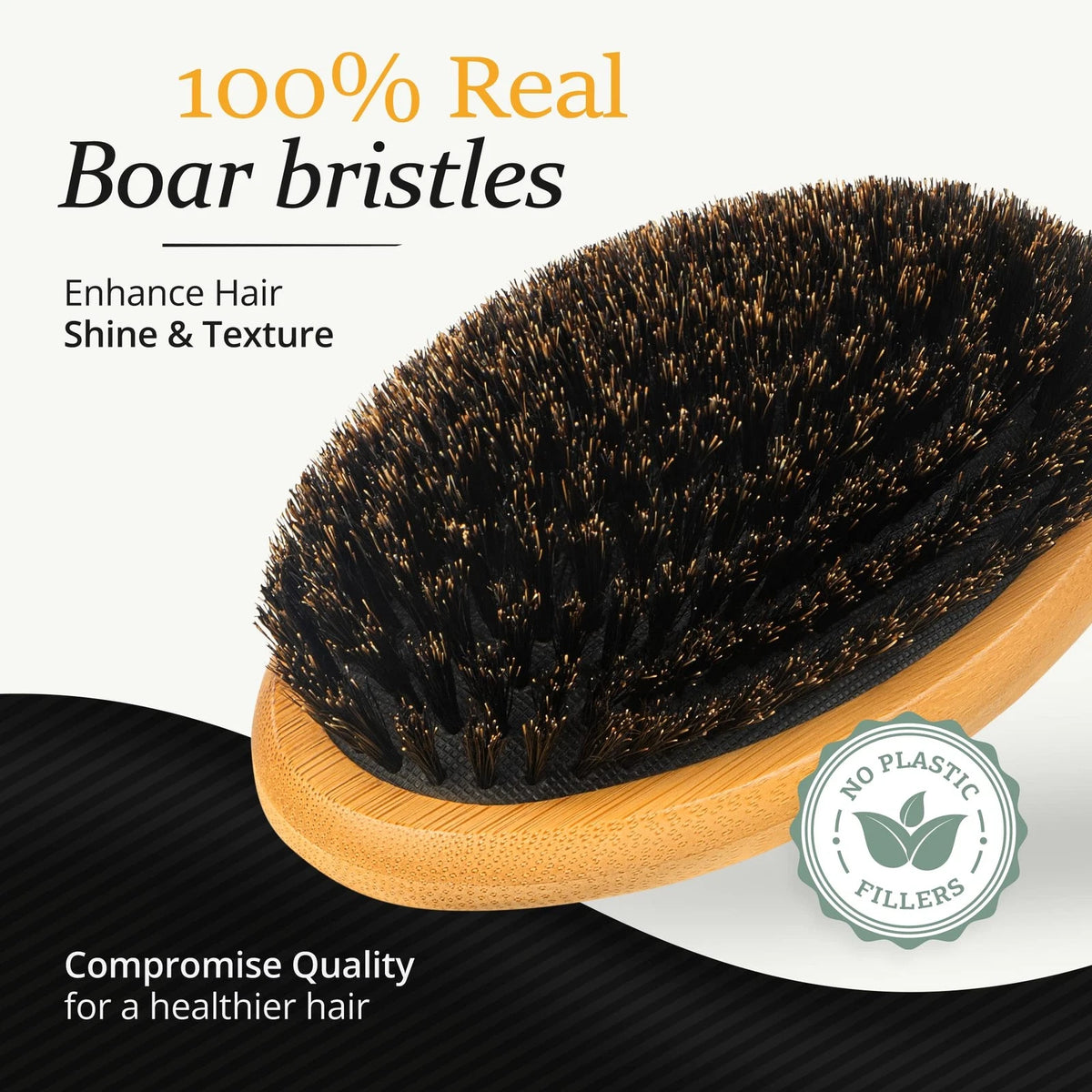Set of 2 Boar Bristle Hair Brushes for Men (Black)