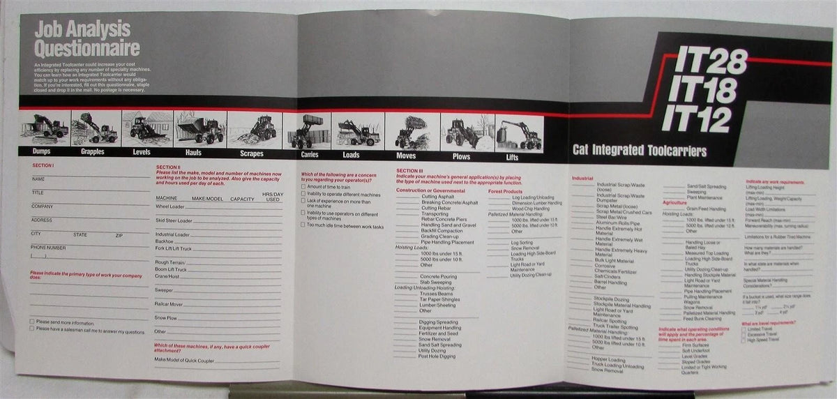 Caterpillar IT28 Integrated Toolcarrier Job Analysis Survey Tri-Folder