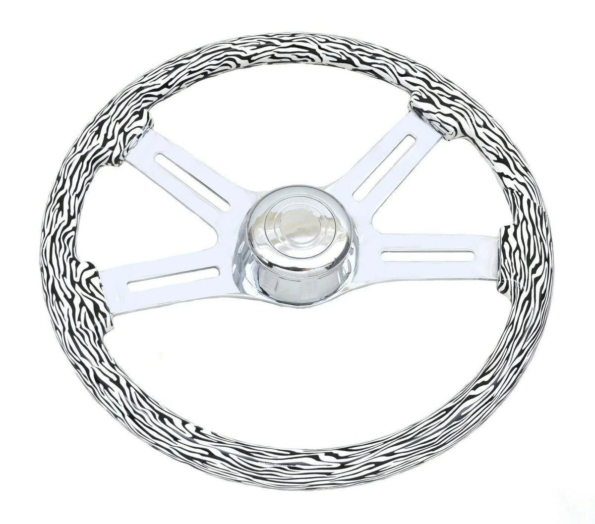 4-Spoke Steering Wheel w/Hub for Peterbilt (1998–2005) SW-AP-BLKWHT-X, PB-HUB98UP