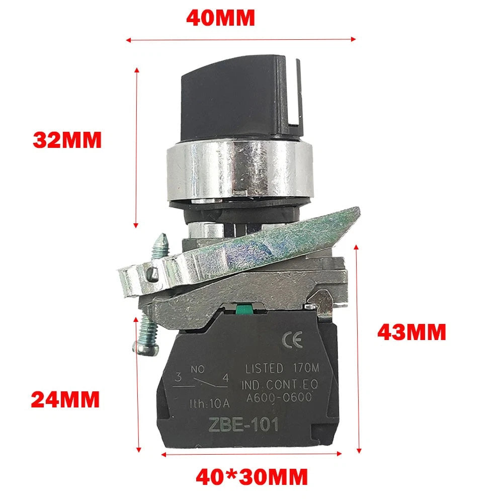 2Pcs XB4-BD21 Selector Switch Metal 22mm 2-Position Stay Put 1NO