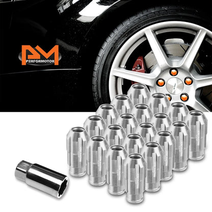M12X1.5 Bulge Spline Wheel Lug Nuts Set of 20 + Lock Key - Silver JDM