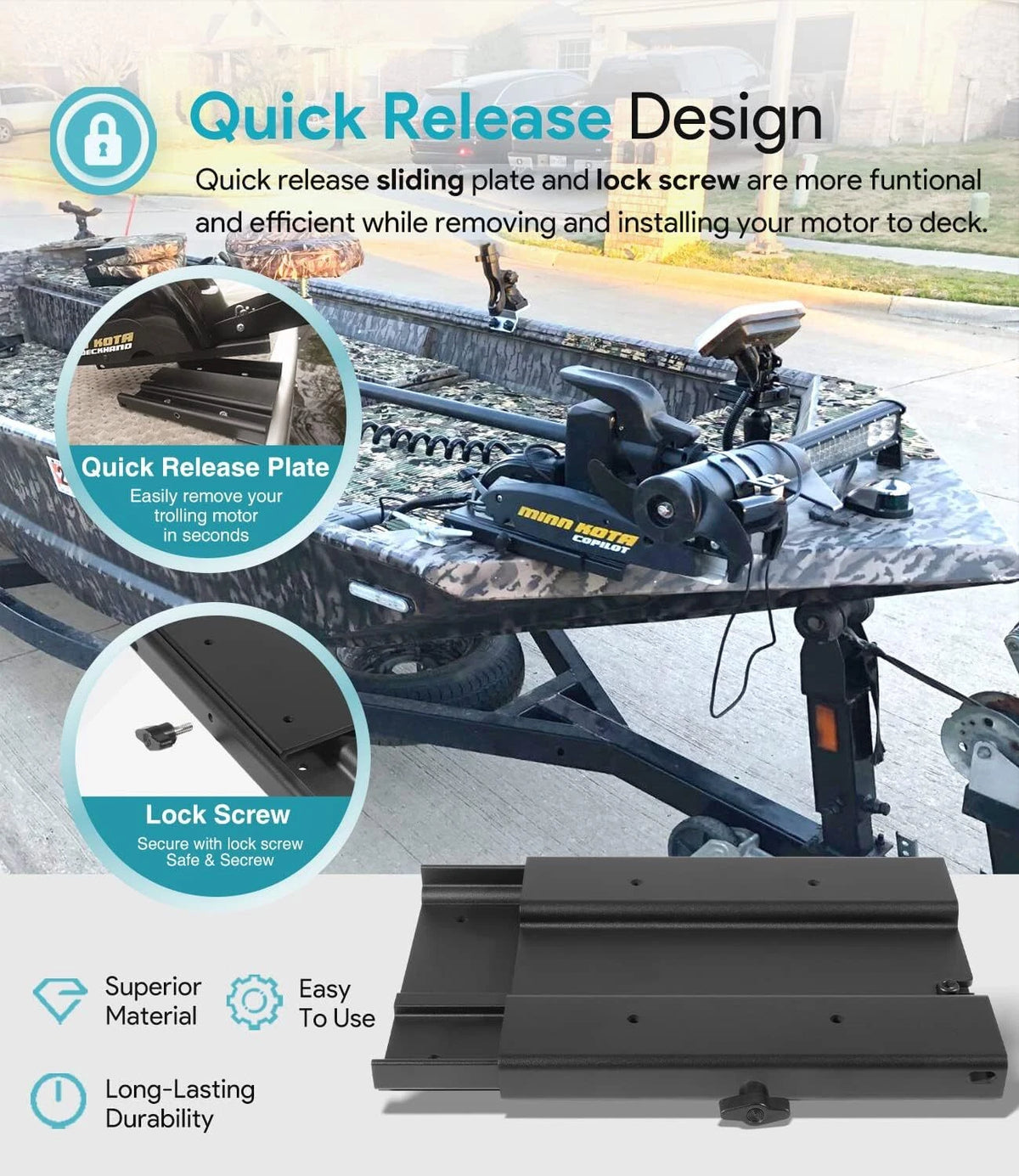 Trolling Motor Quick Release Bracket for Minn Kota Ulterra (1854035)