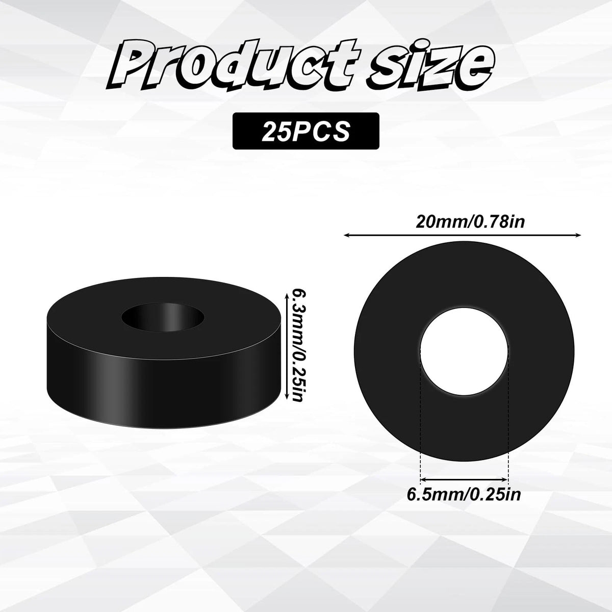 25 PCS Rubber Washers for Automotive Applications (3/4 Inch OD x 1/4 ID)
