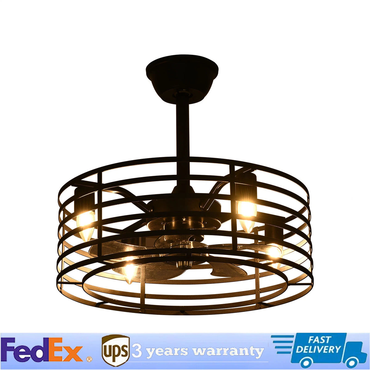 20" Rustic Caged Bladeless Ceiling Fan with Light Remote Control