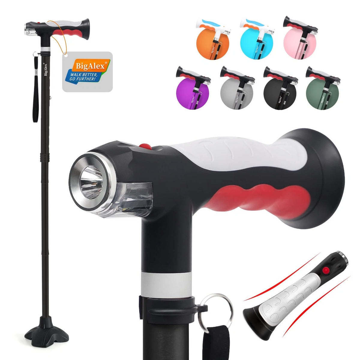 Folding Walking Cane with LED Lights for Elderly (Adjustable)