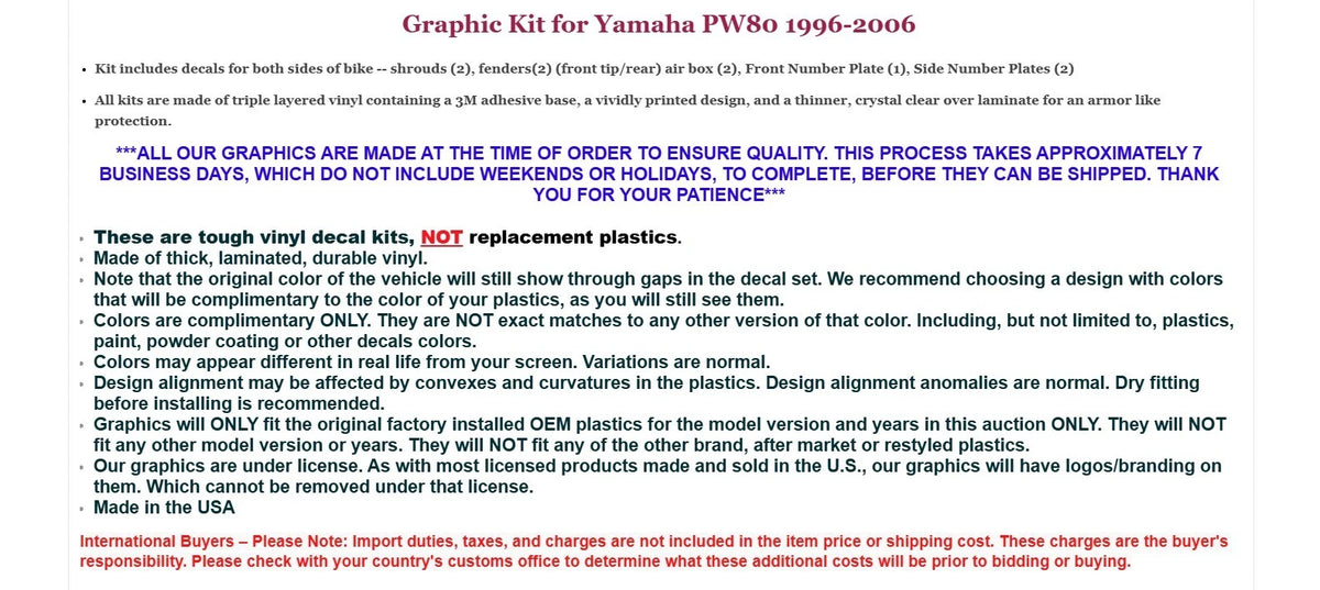 Graphic Stickers + PLT Decals for Yamaha PW80 (1996–2006)