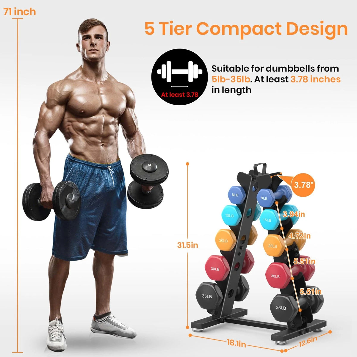 5 Tier Dumbbell Rack Stand for Home