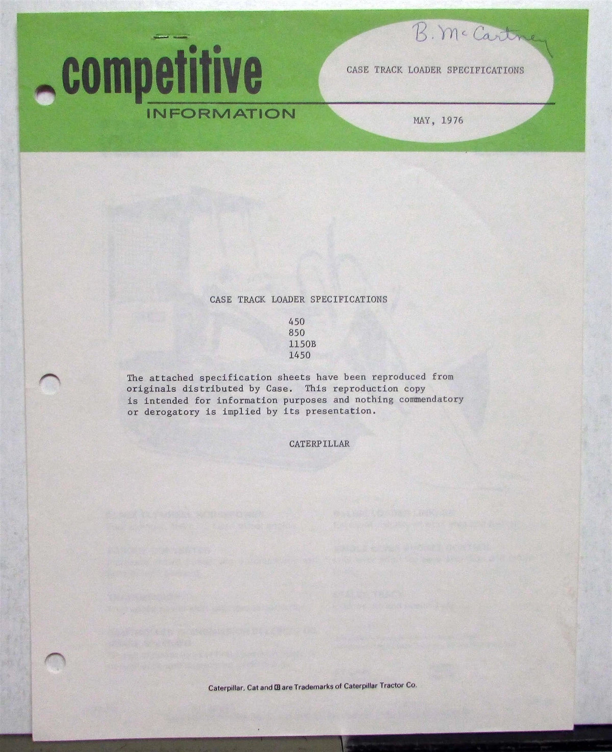 Track Loader Parts for Caterpillar (1976)