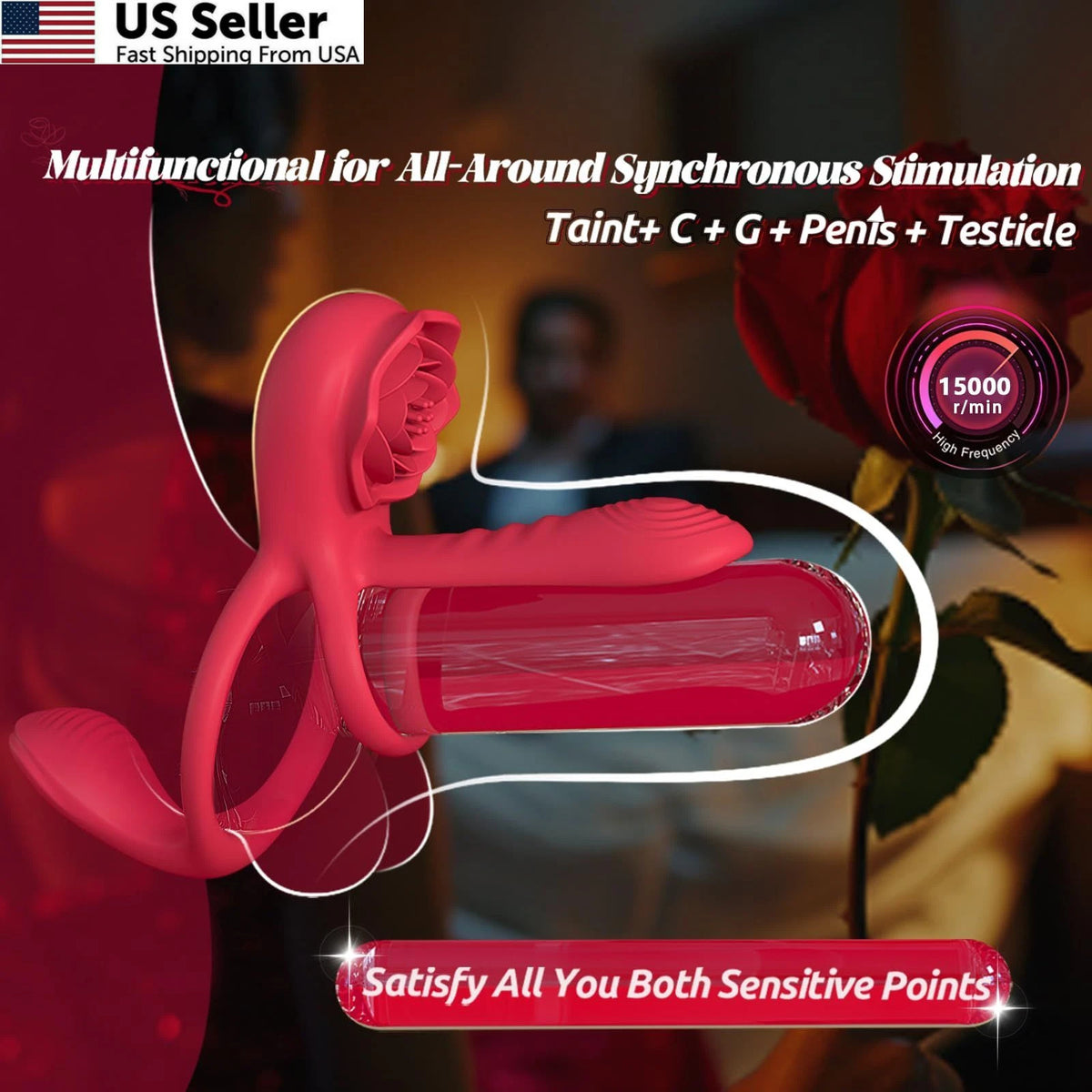 Vibrating Cock Ring with Rose Clitoral Stimulator for App Control