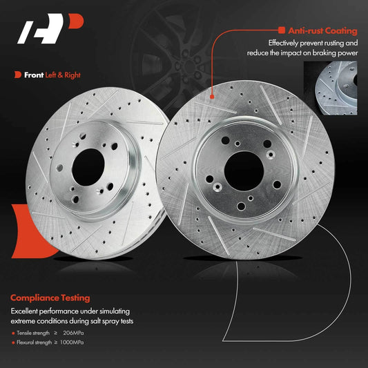 Set of 2 Front Side Drilled Brake Rotors for Honda Accord (2013–2017) - 63159037L, 63159037R, 63359037L, 63359037R