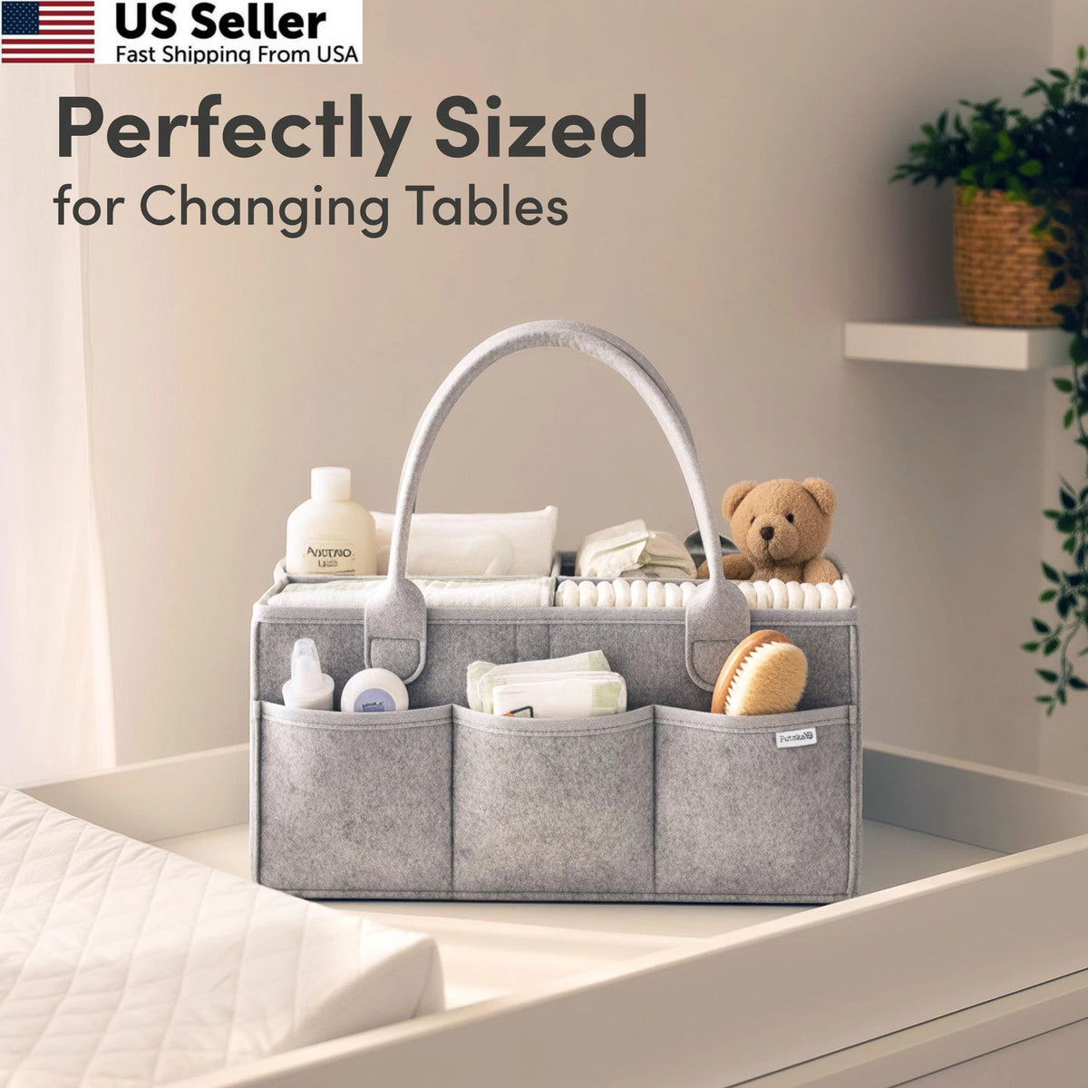 Diaper Caddy Organizer for Nursery Storage - Large, Grey