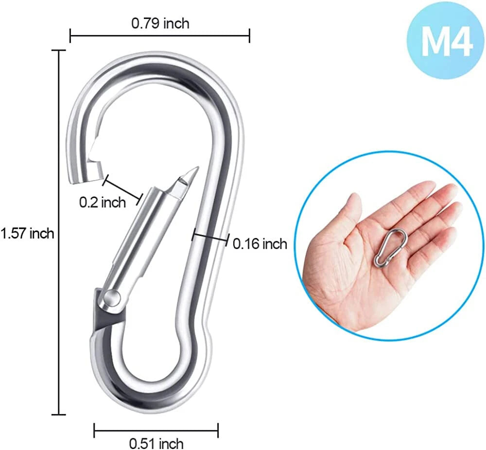 20 Pcs 1.57" M4 Stainless Steel Spring Snap Hook Carabiner Clips