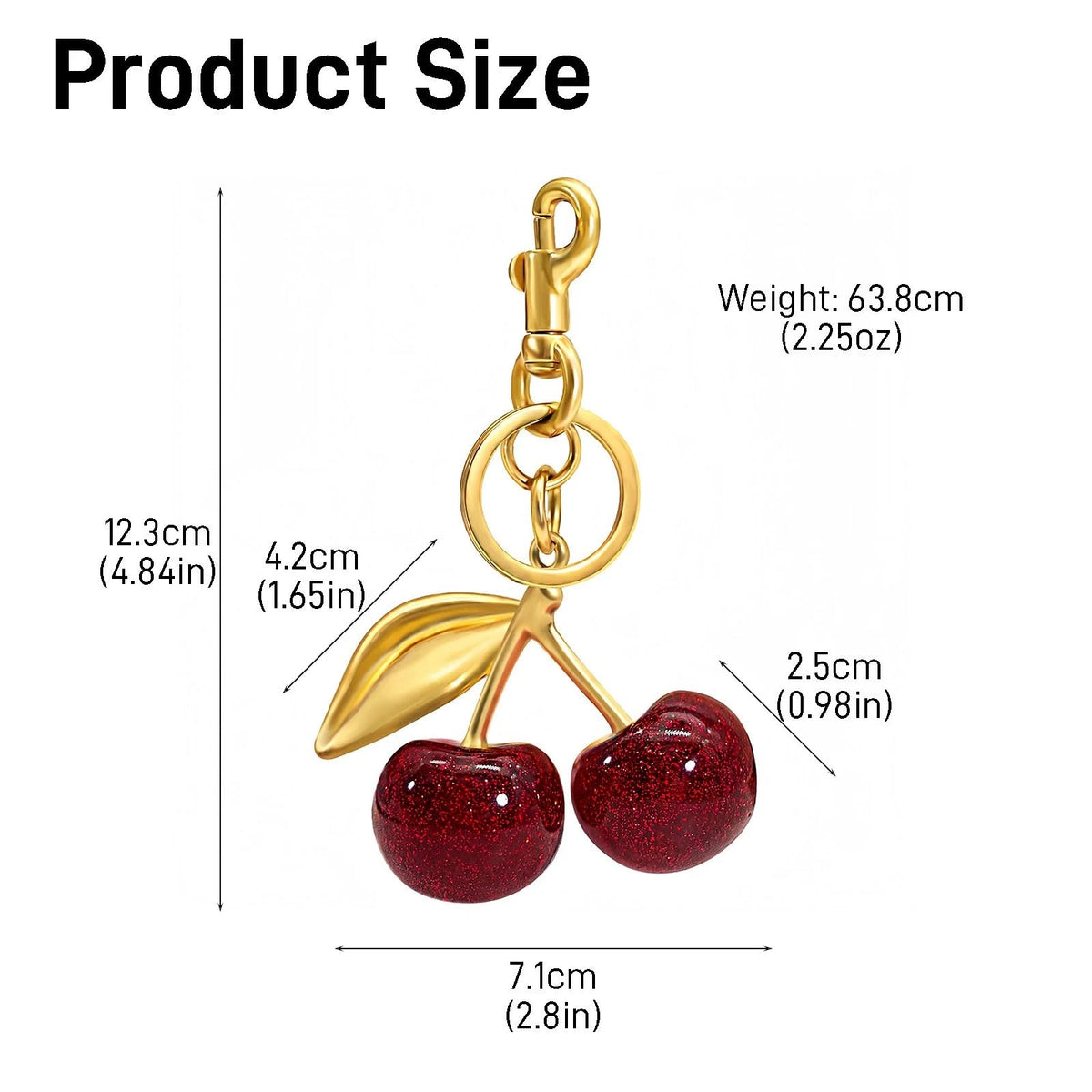 Cherry Keychain for Women - Cute Sparkling Mini, Red