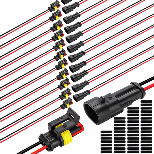 12 Kits 2 Pin Waterproof Connectors 16AWG Automotive Electrical Plugs