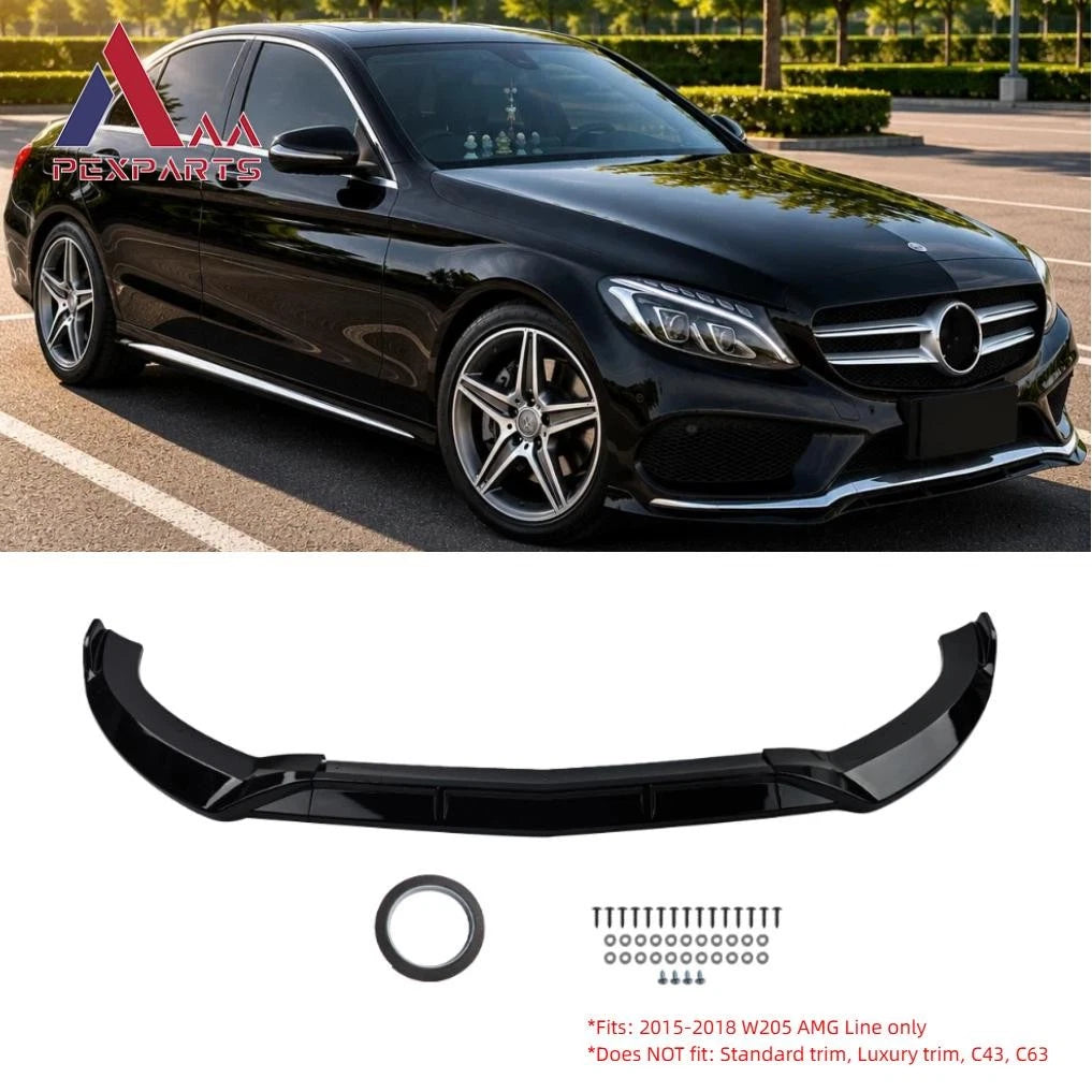 Gloss Black Front Bumper Lip Splitter for Mercedes C-Class (2015–2018)