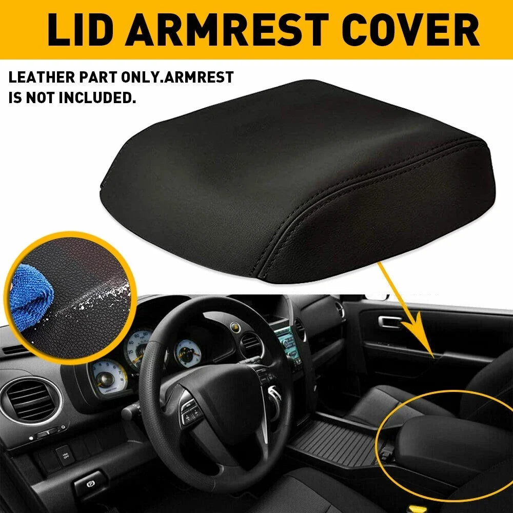Black Leather Armrest Console Lid for Honda Pilot (2009-2015)
