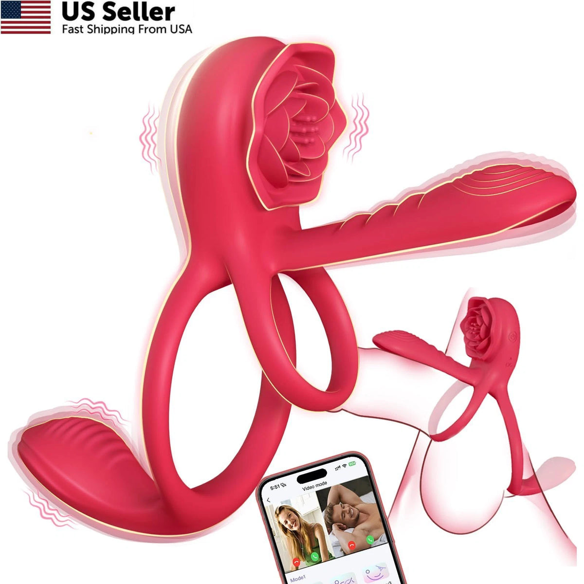 Vibrating Cock Ring with Rose Clitoral Stimulator for App Control