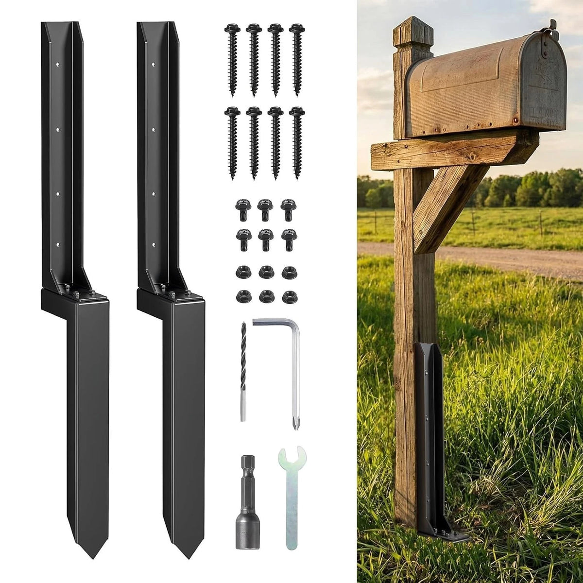 2-Pack Heavy Duty Steel Fence Post Repair Kit for 4x4/6x6 Posts