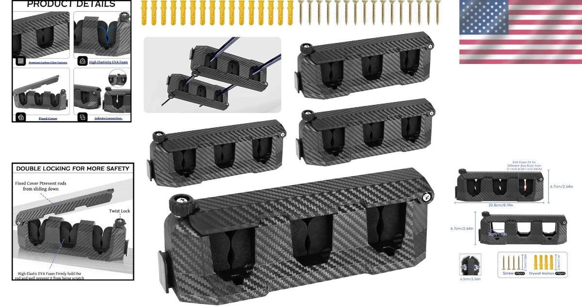 4-Pack Wall Mounted Fishing Rod Holders for Fishing Gear