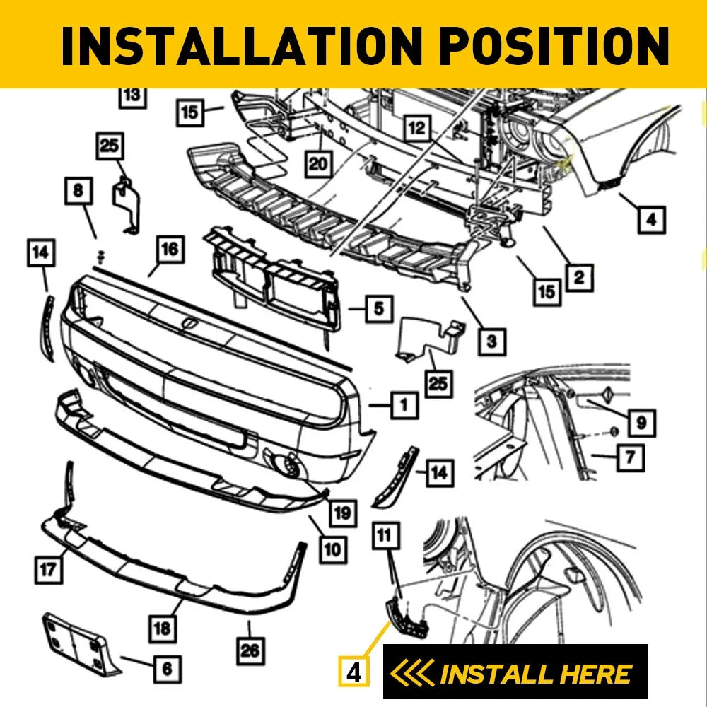 2X Front Bumper Retainer Brackets for Dodge Challenger (2015–2021)
