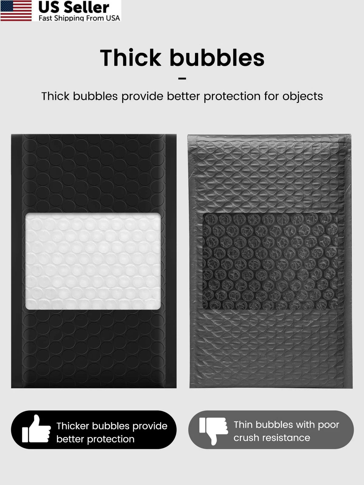 50 Pack Black Bubble Mailers 4x8 Padded Shipping Envelopes