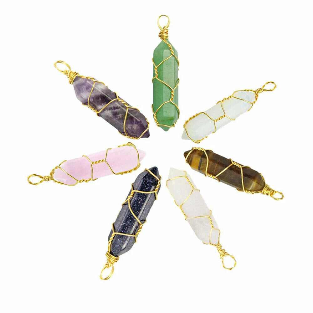 7PC Gold Wire Wrapped Hexagonal Pendant for DIY Gift