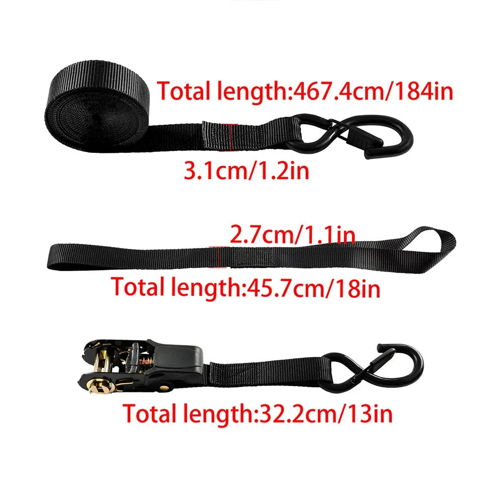 Cargo Moving Ratchet Tie Down Straps 4 Pack with S Hooks