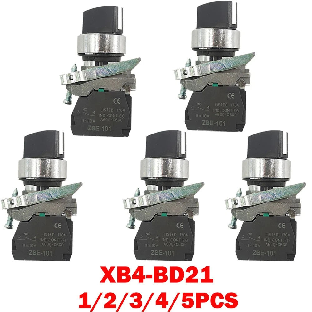2Pcs XB4-BD21 Selector Switch Metal 22mm 2-Position Stay Put 1NO