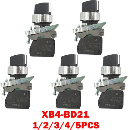 2Pcs XB4-BD21 Selector Switch Metal 22mm 2-Position Stay Put 1NO